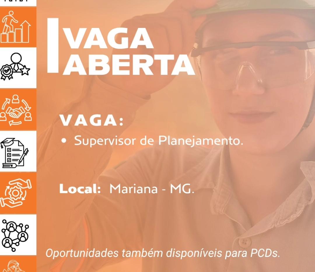 Empresa abre vaga de emprego em Mariana (MG): oportunidade para Supervisor de Planejamento na área industrial