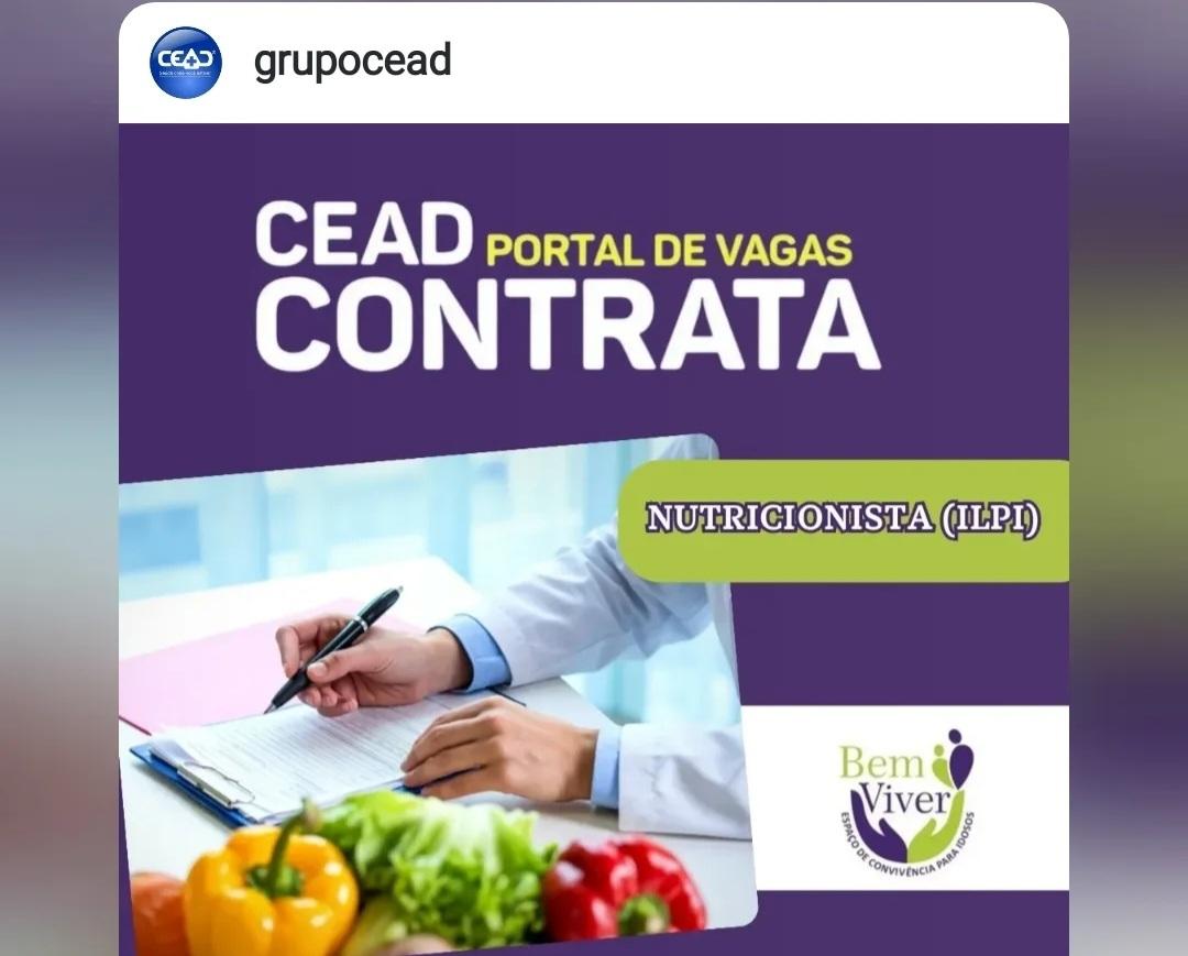 Grupo CEAD abre vaga para Nutricionista em Itabira