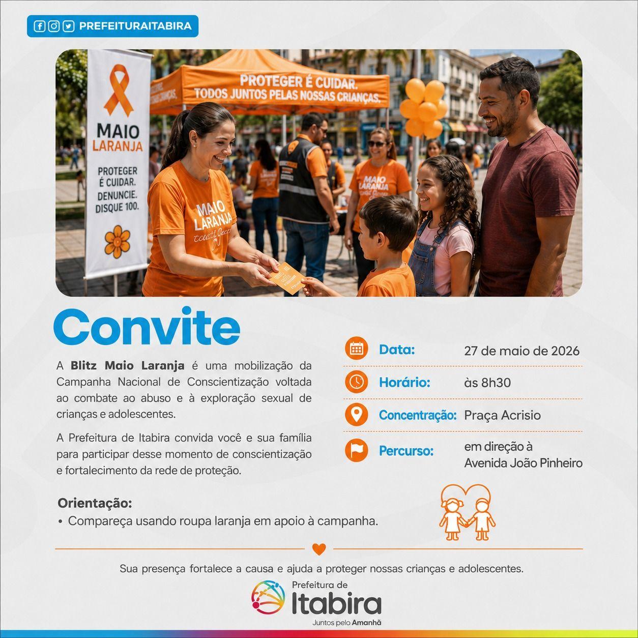 Itabira realiza blitz do Maio Laranja nesta quarta com caminhada no Centro