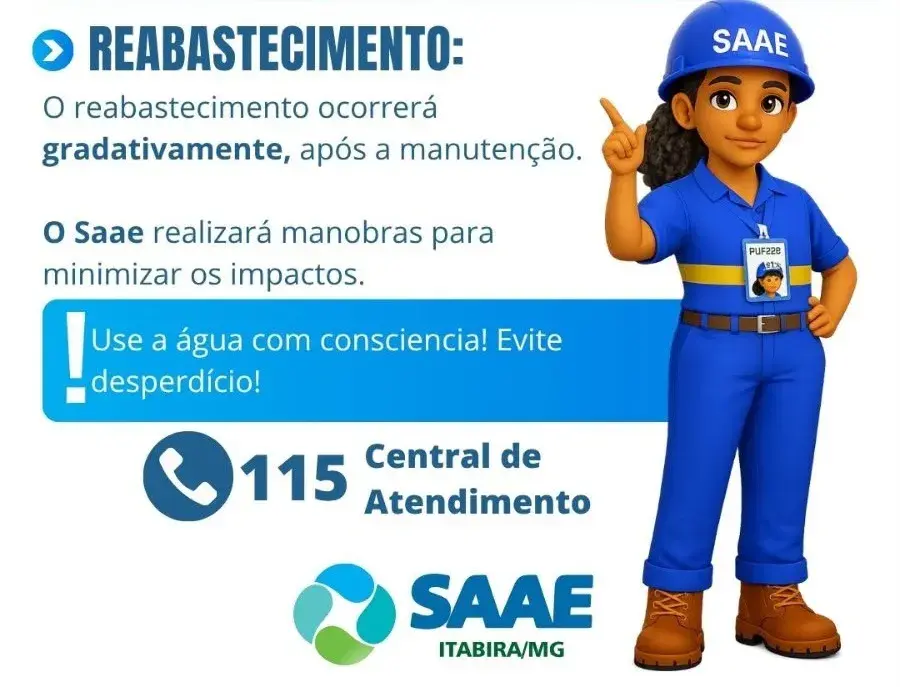 SAAE alerta: falta d'água em 10 bairros de Itabira na próxima quarta-feira, 3 de junho