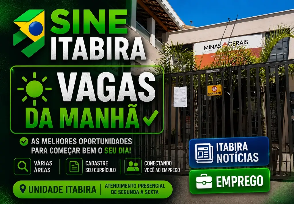 SINE Itabira começa a quinta com mais de 100 vagas — 5 são novidades, incluindo cozinheira noturna e fiscal de loja