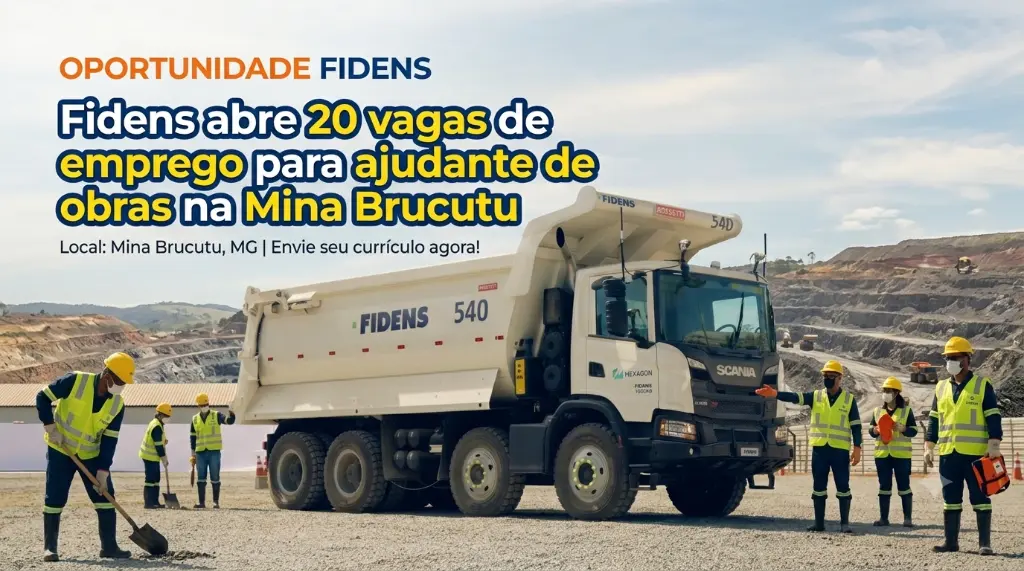 Fidens oferece 20 vagas para ajudante de obras na Mina de Brucutu