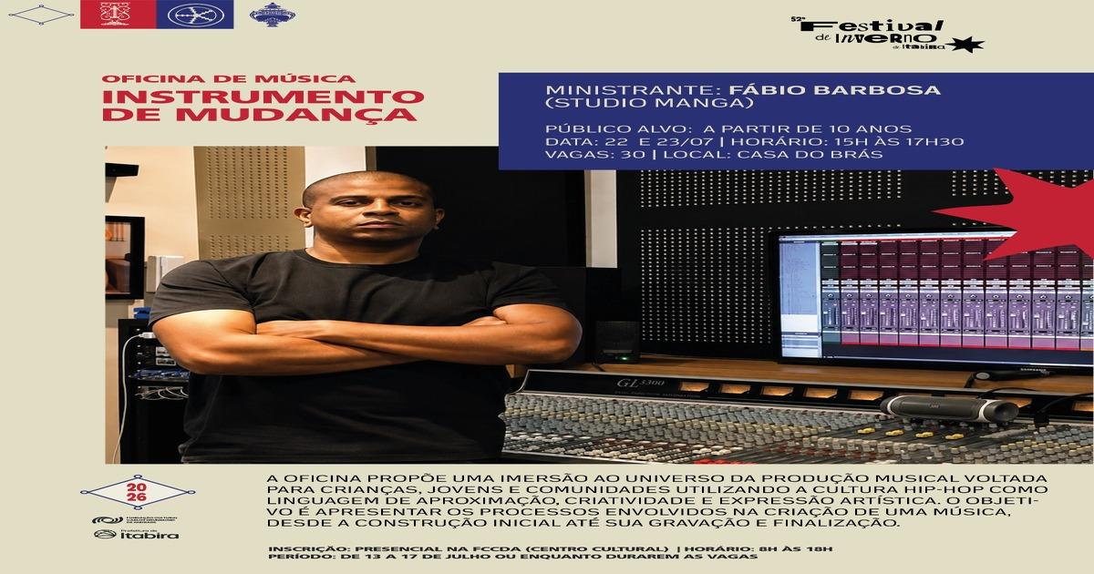 Festival de Inverno oferece 45 vagas em oficinas gratuitas de música em Itabira