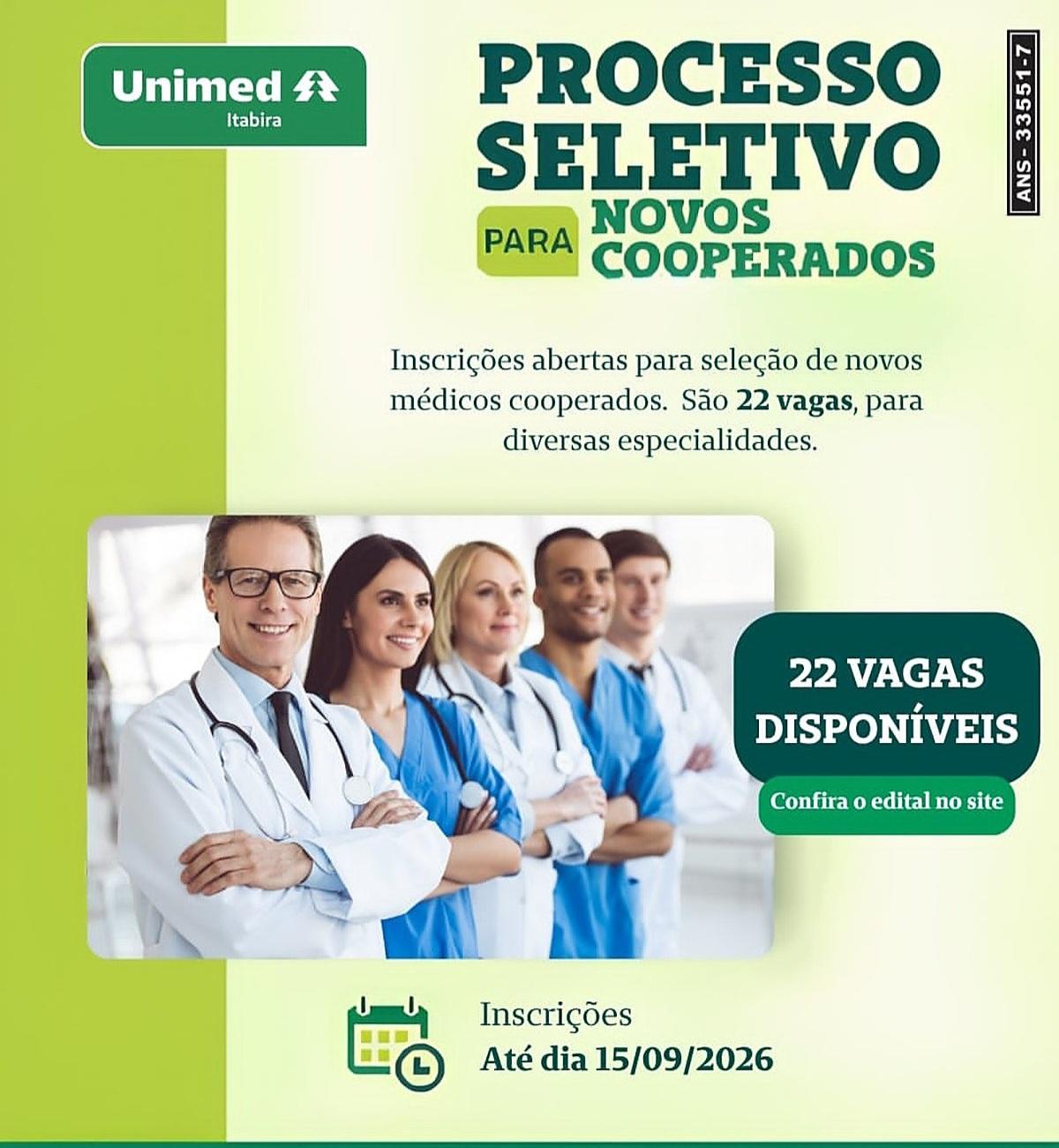Unimed Itabira abre seleção para 22 novos médicos cooperados