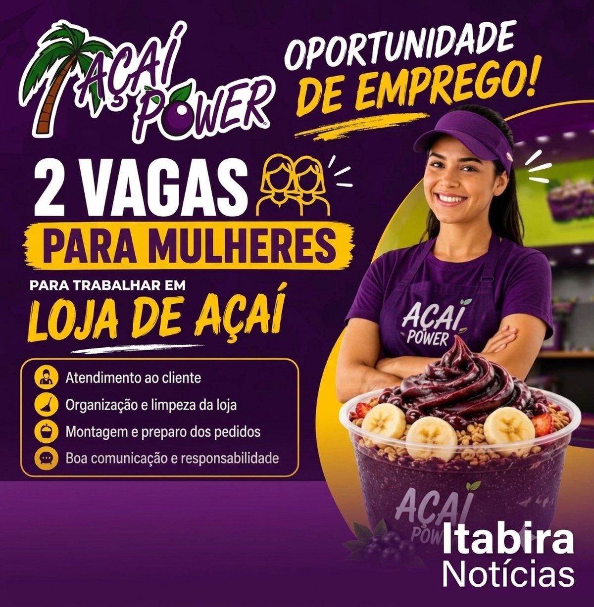 Açaí Power abre duas vagas de emprego para atendente em João Monlevade