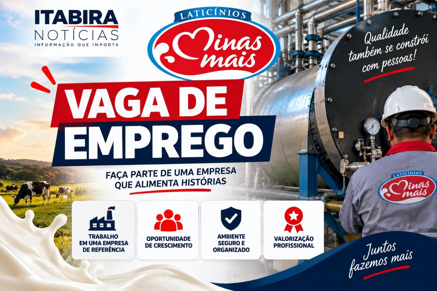 Laticínios Minas Mais abre vaga com salário de R$ 1,9 mil mais adicional