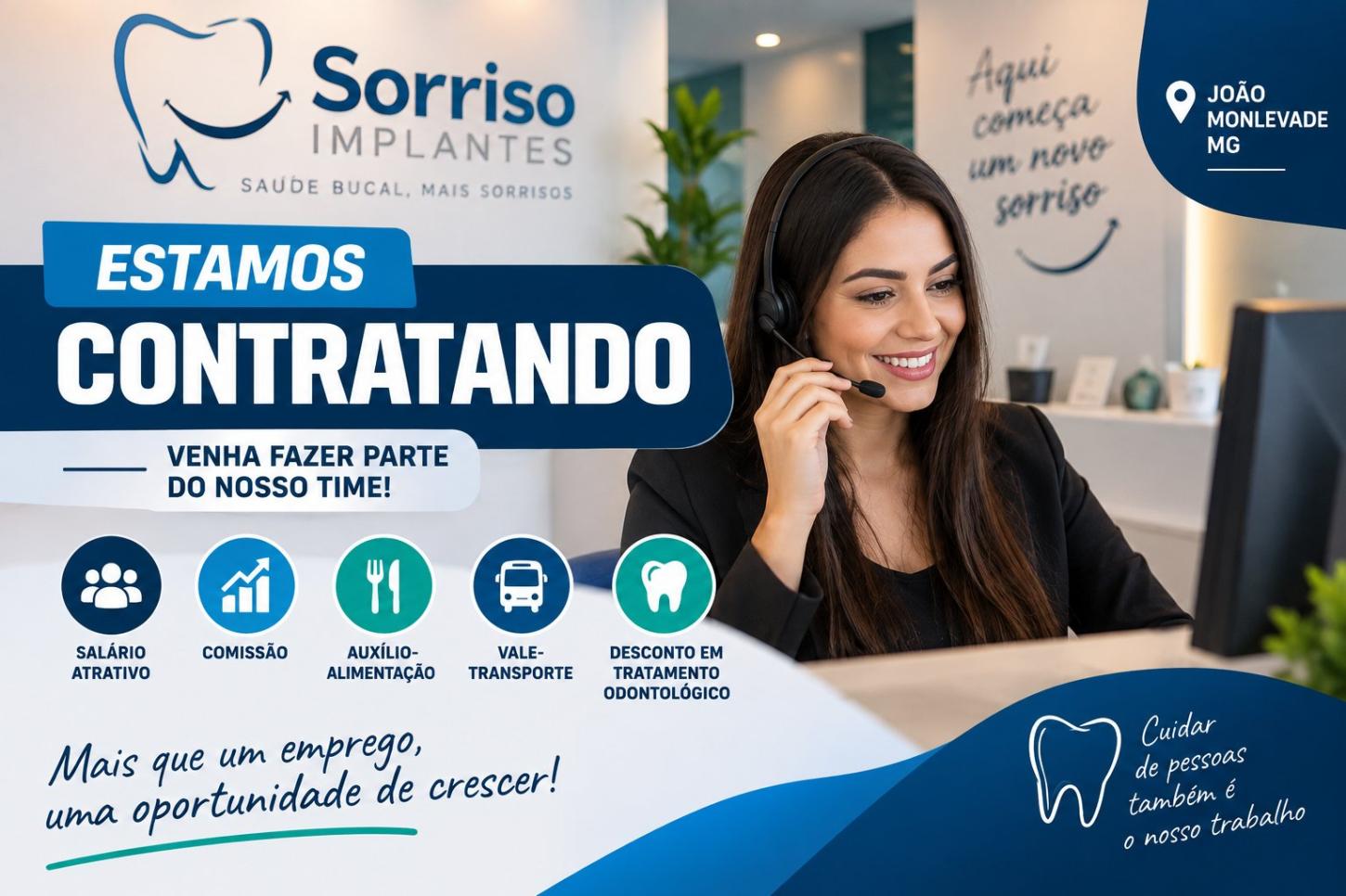 Sorriso Implantes abre vaga de emprego com salário e benefícios em João Monlevade