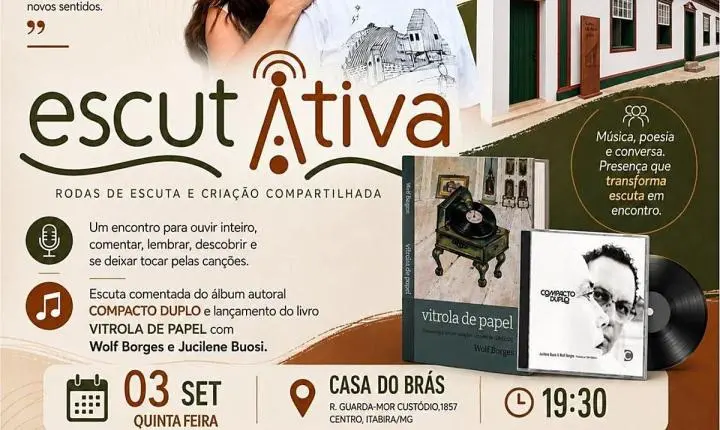 EscutAtiva estreia em Itabira com música, poesia e lançamento de livro
